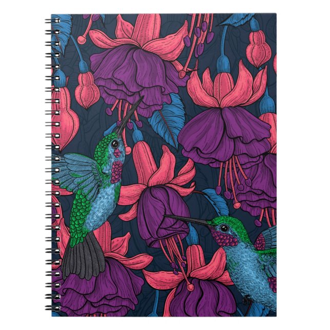Cuaderno Jardín de colibrís en morado y azul (Frente)