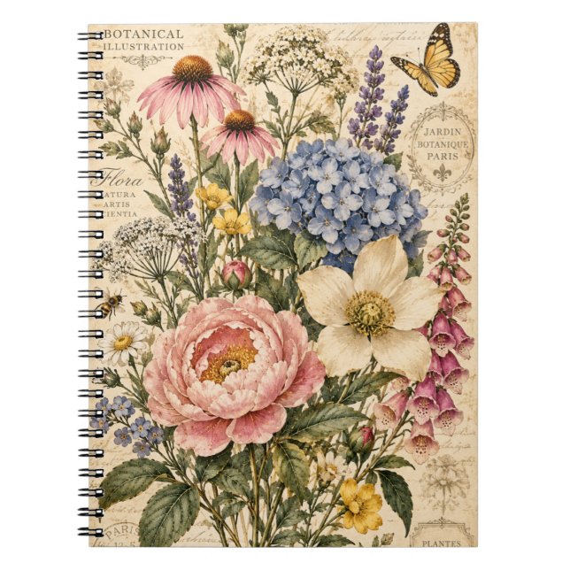 Cuaderno Jardín de flores botánicas vintage (Frente)