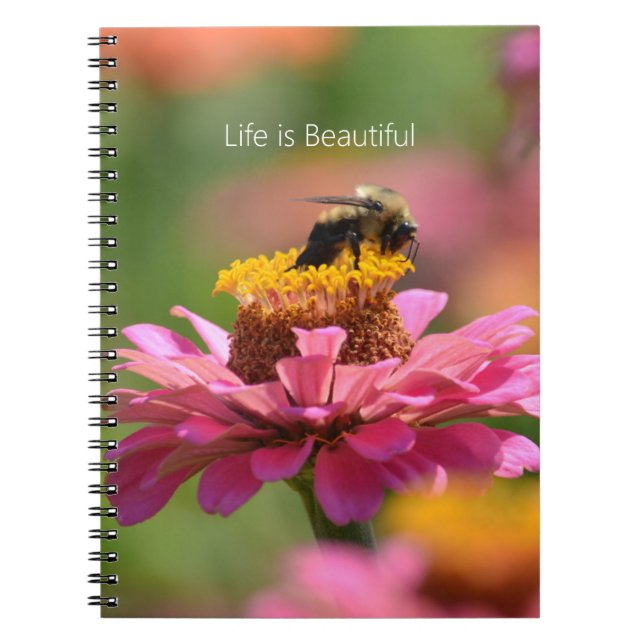 Cuaderno Jardín de flores de Zinnia rosa abeja (mi fotograf (Frente)
