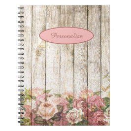 Cuaderno Jardín de flores rosadas por la cerca de madera pe