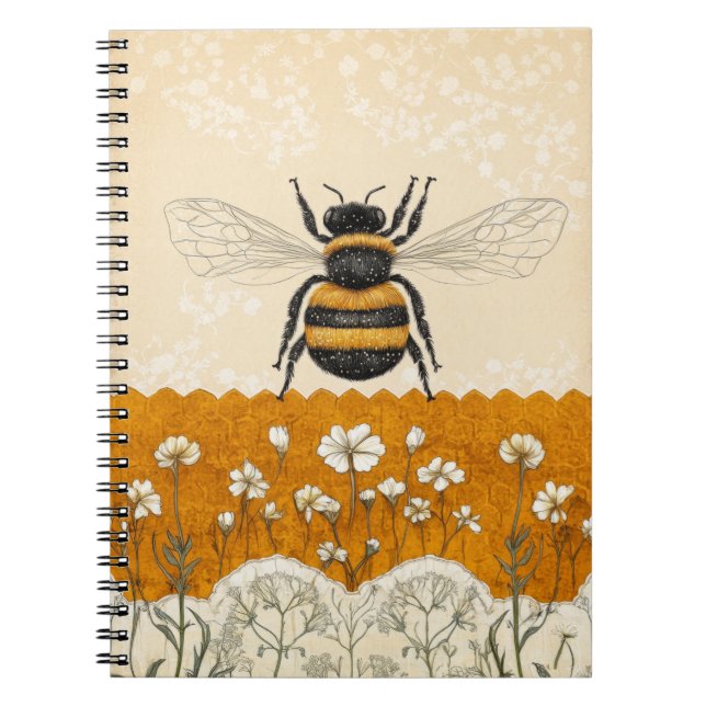 Cuaderno Jardín de flores silvestres de abeja de miel vinta (Frente)