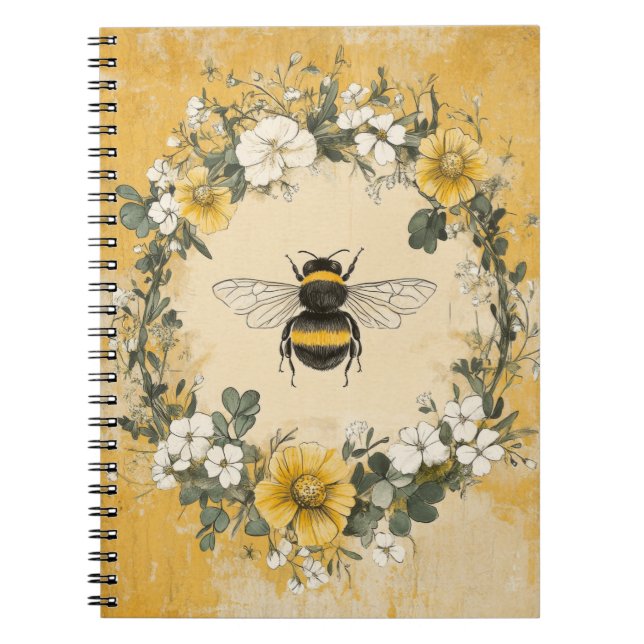 Cuaderno Jardín de flores silvestres de abeja de miel vinta (Frente)