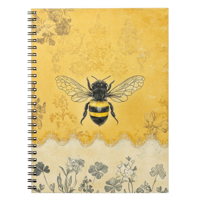 Cuaderno Jardín de flores silvestres de abeja de miel vinta (Frente)