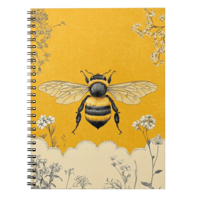 Cuaderno Jardín de flores silvestres de abeja de miel vinta (Frente)