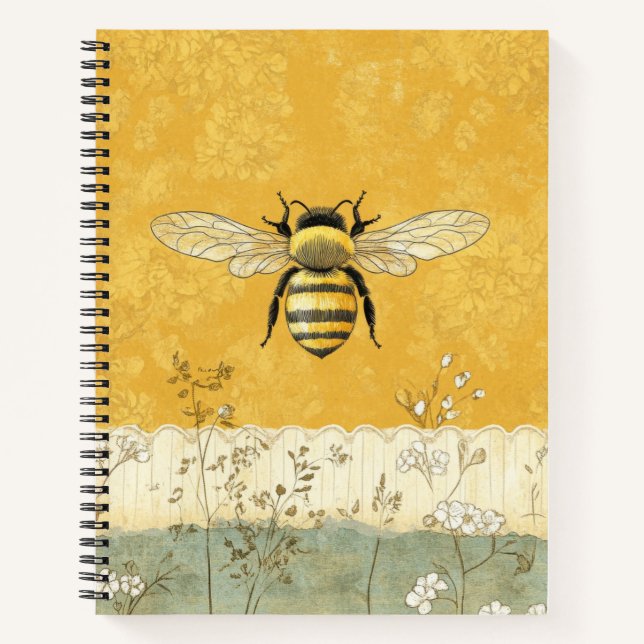 Cuaderno Jardín de flores silvestres de abeja melífera vint (Anverso)