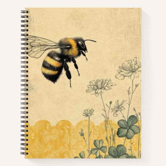 Cuaderno Jardín de flores silvestres de abeja melífera vint (Anverso)