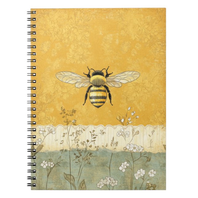 Cuaderno Jardín de flores silvestres de abeja melífera vint (Frente)