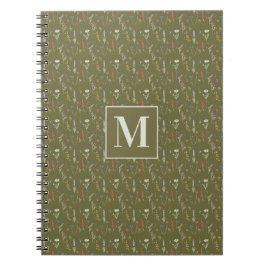 Cuaderno Jardín de flores silvestres Monograma Forest Green