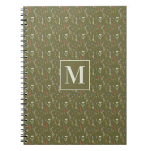 Cuaderno Jardín de flores silvestres Monograma Forest Green