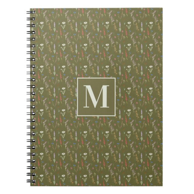 Cuaderno Jardín de flores silvestres Monograma Forest Green (Frente)