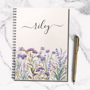 Cuaderno Jardín de flores silvestres púrpura con acuarela m