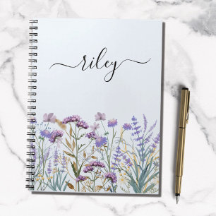 Cuaderno Jardín de flores silvestres púrpuras con acuarela