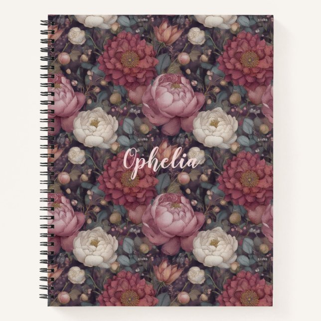 Cuaderno Jardín de flores silvestres rosa personalizado (Anverso)