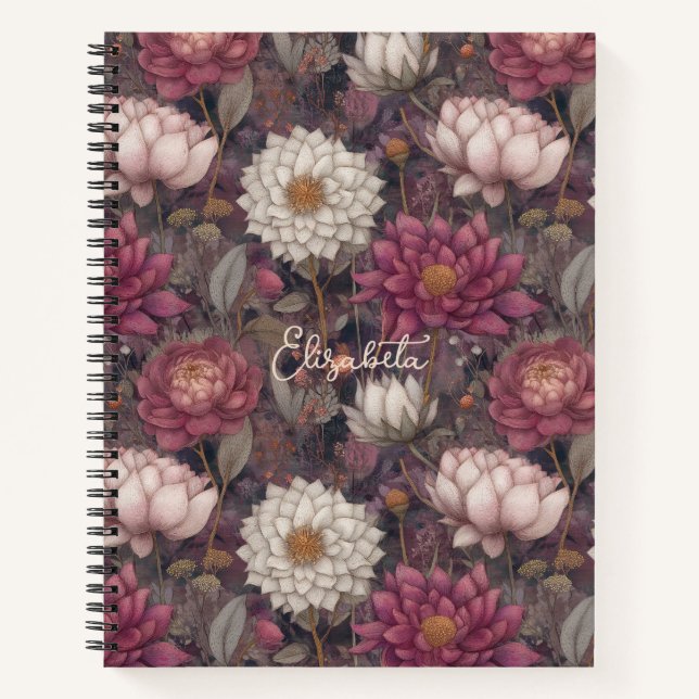 Cuaderno Jardín de flores silvestres rosadas y blancas pers (Anverso)