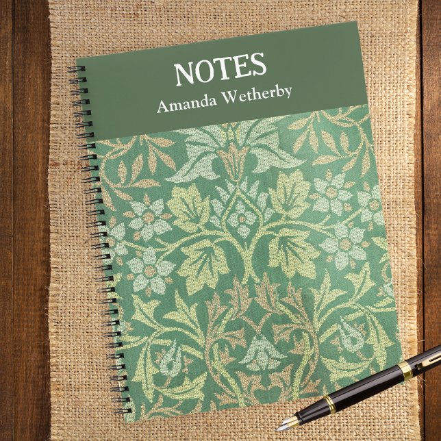Cuaderno Jardín de flores William Morris Personalizado Verd (A stylish personalized notebook featuring a pattern 'Flower Garden' by William Morris)