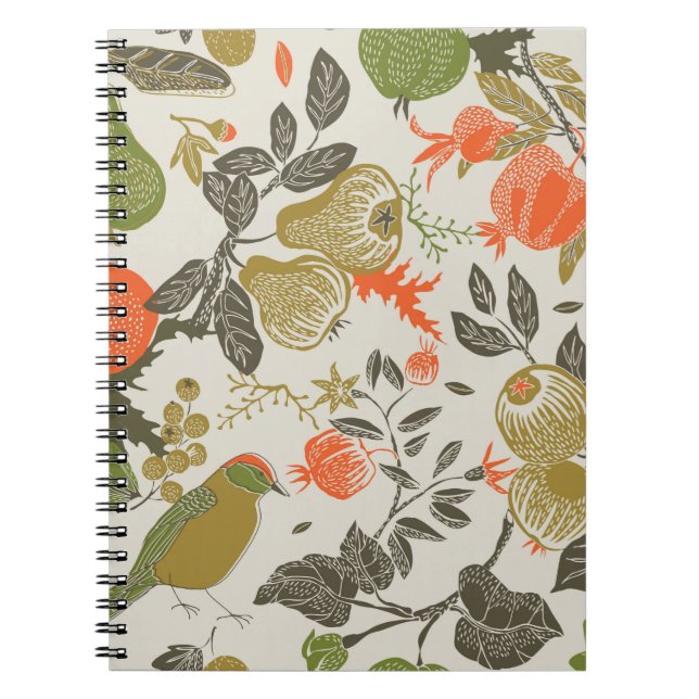Cuaderno jardín de frutas con pájaro. patrón transparente (Frente)