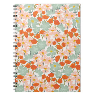 Cuaderno Jardín de hermosas flores dibujadas a mano en rosa