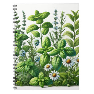 Cuaderno Jardín de hierbas de menta, albahaca, romero y man