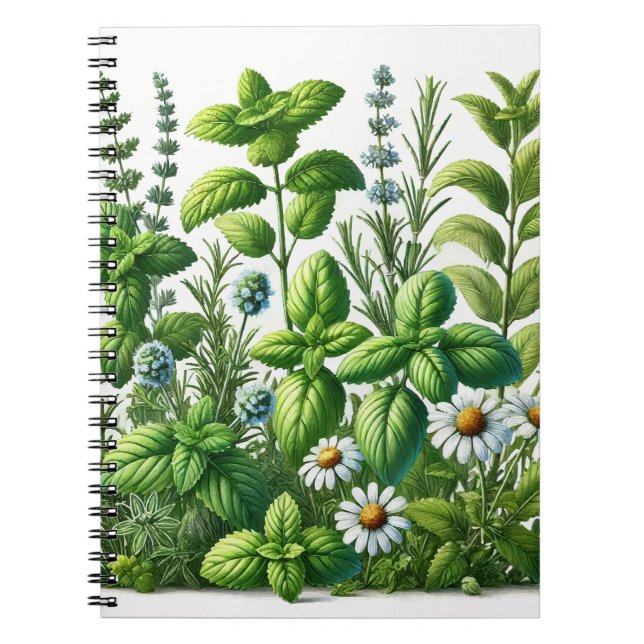 Cuaderno Jardín de hierbas de menta, albahaca, romero y man (Frente)