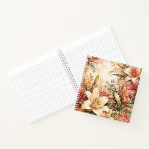 Cuaderno Jardín de Lirios de Acuarela Rosa y Dorado de Lujo