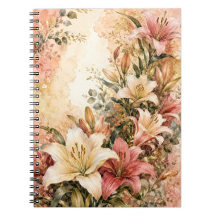 Cuaderno Jardín de Lirios Románticos con Toque de Rosa y Do