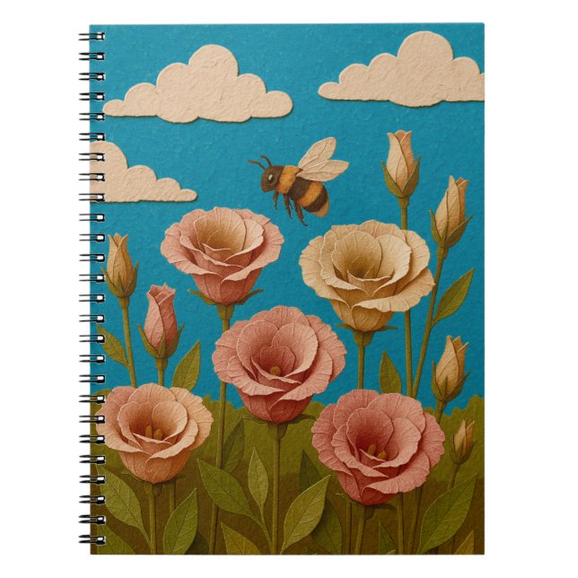 Cuaderno Jardín de Lisianthus con una abeja de burbujas (Frente)