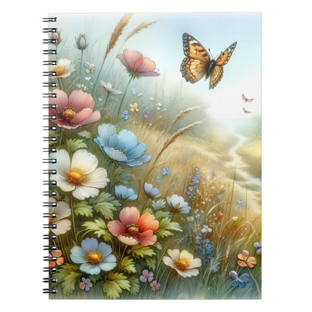 Cuaderno Jardín de Mariposas del Prado de Flores Silvestres (Frente)