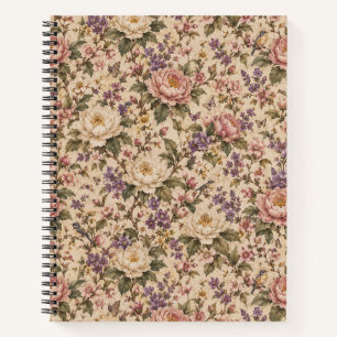 Cuaderno Jardín de rosas botánicas vintage y patrón de mari