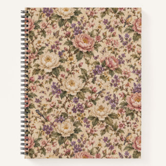 Cuaderno Jardín de rosas botánicas vintage y patrón de mari