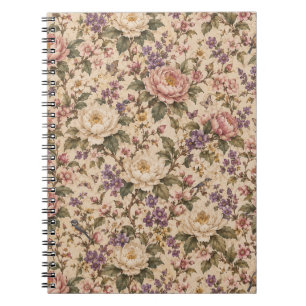 Cuaderno Jardín de rosas botánicas vintage y patrón de mari