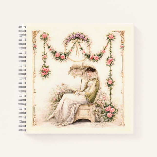 Cuaderno Jardín de Rosas Regencia Leyendo Dama (Anverso)