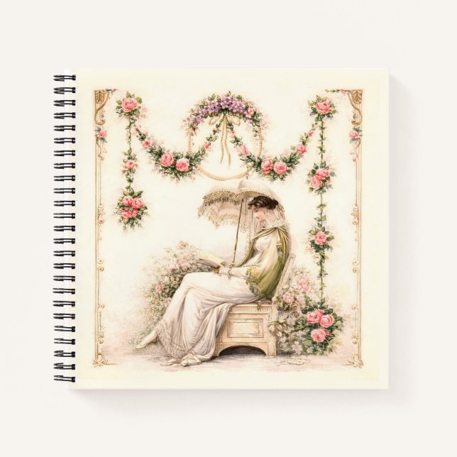 Cuaderno Jardín de Rosas Regencia Leyendo Dama (Anverso)