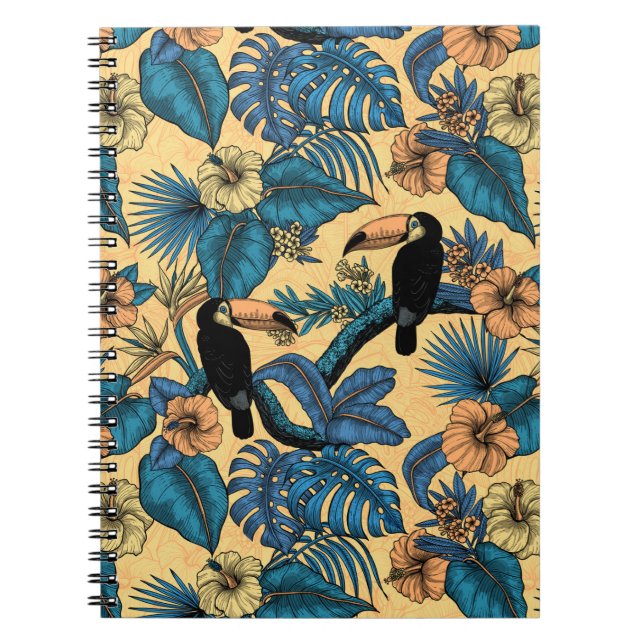 Cuaderno Jardín de tucán en amarillo y azul (Frente)