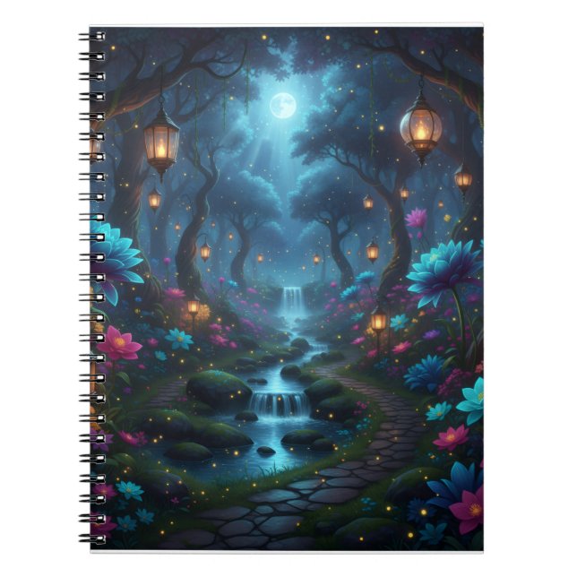 Cuaderno Jardín encantado de ensueño con farolillos - (Frente)