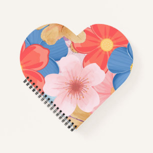 Cuaderno Jardín floral acuarela vibrante en forma de corazó