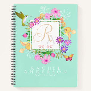 Cuaderno Jardín floral Aqua Monograma