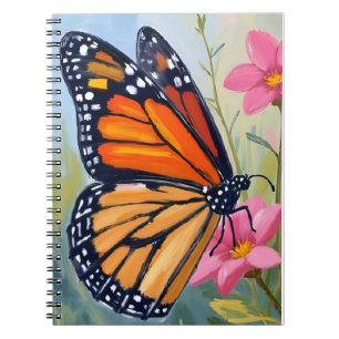 Cuaderno Jardín floral de acuarela de mariposa monarca