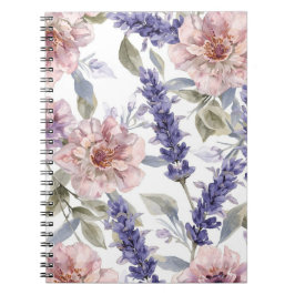 Cuaderno Jardín Floral de Acuarela de Peonía Lavanda 