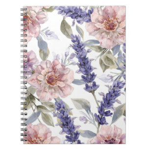 Cuaderno Jardín Floral de Acuarela de Peonía Lavanda