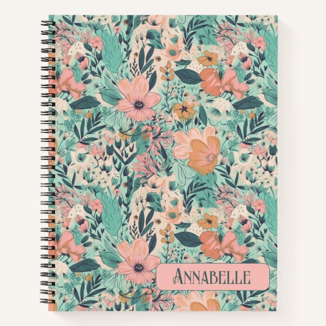 Cuaderno Jardín Floral de Pastel de Melocotón (Anverso)