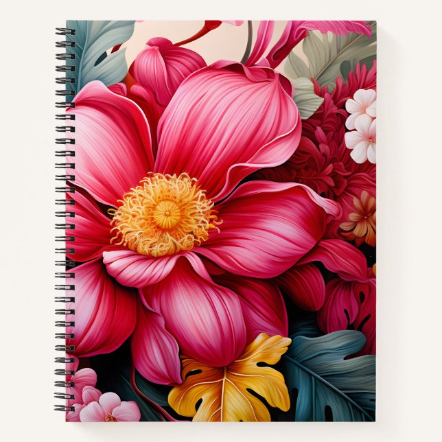 Cuaderno Jardín floral tropical rosa exótico (Anverso)