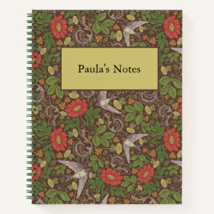 Cuaderno Jardín inglés victoriano de pájaro rojo de margari