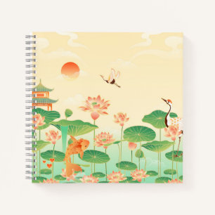 Cuaderno Jardín Japonés Estanque de Koi y Nenúfares Arte