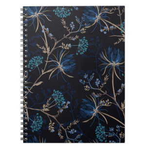Cuaderno Jardín oscuro: Floral azul monotónica