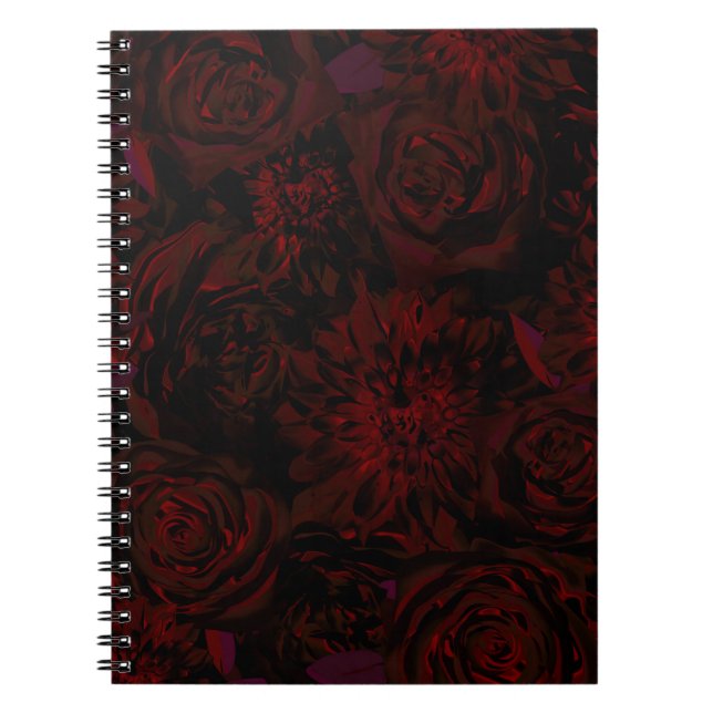 Cuaderno Jardín oscuro flores románticas rojas góticas glam (Frente)