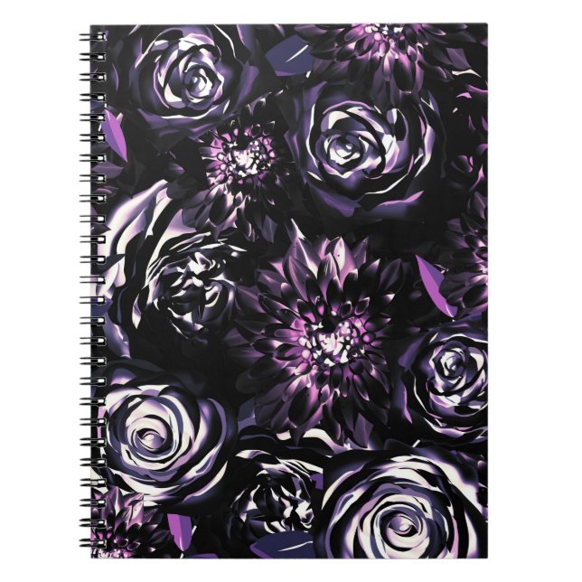 Cuaderno Jardín Oscuro Tejiendo Flores De Glam Púrpura (Frente)