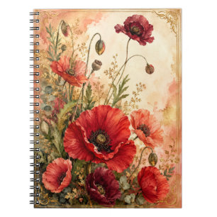 Cuaderno Jardín Romántico de Amapolas Escarlatas Acuarela