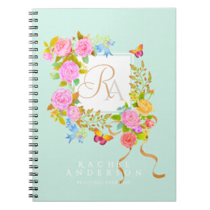 Cuaderno Jardín romántico florecido monograma verde