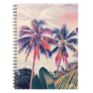 Cuaderno Jardín tropical, palmeras al atardecer.