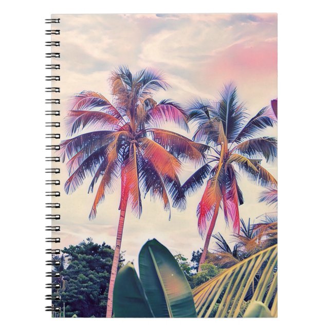 Cuaderno Jardín tropical, palmeras al atardecer. (Frente)